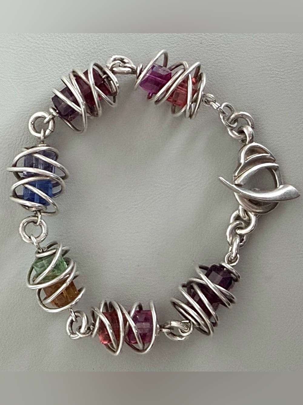 90s Artisan 925 Bejewel Statement Multicolor Bead Spiral Bracelet